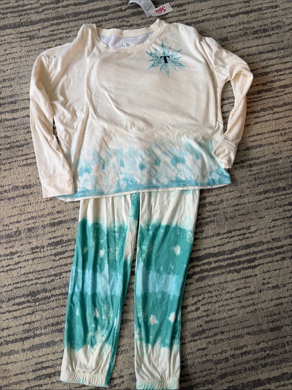 Letter “T” Girls Tie-Dye Green and Cream Pajama Set